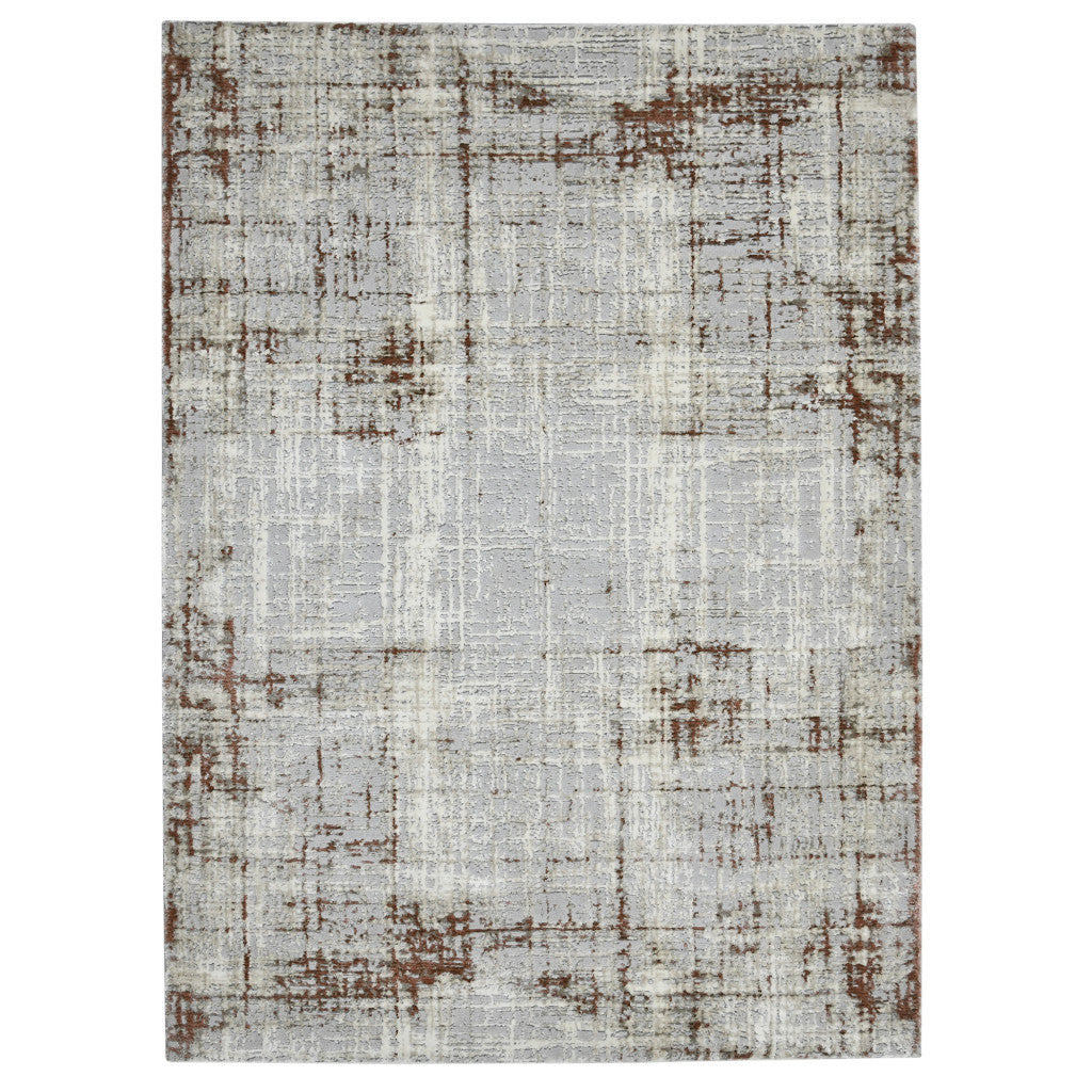 2' X 3' Ivory Red and Gray Abstract Power Loom Area Rug