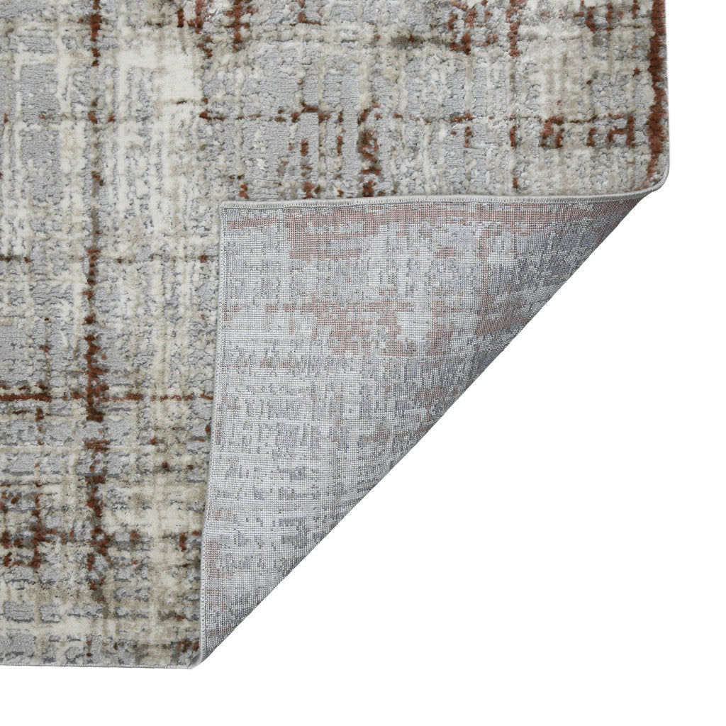 10' Ivory Red And Gray Abstract Runner Rug