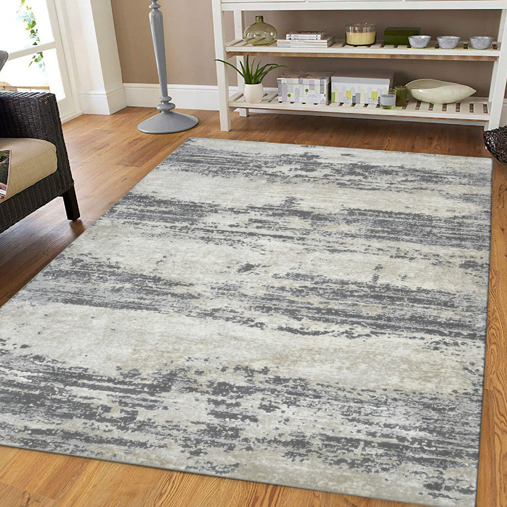 2' X 3' Ivory Beige and Gray Abstract Power Loom Area Rug