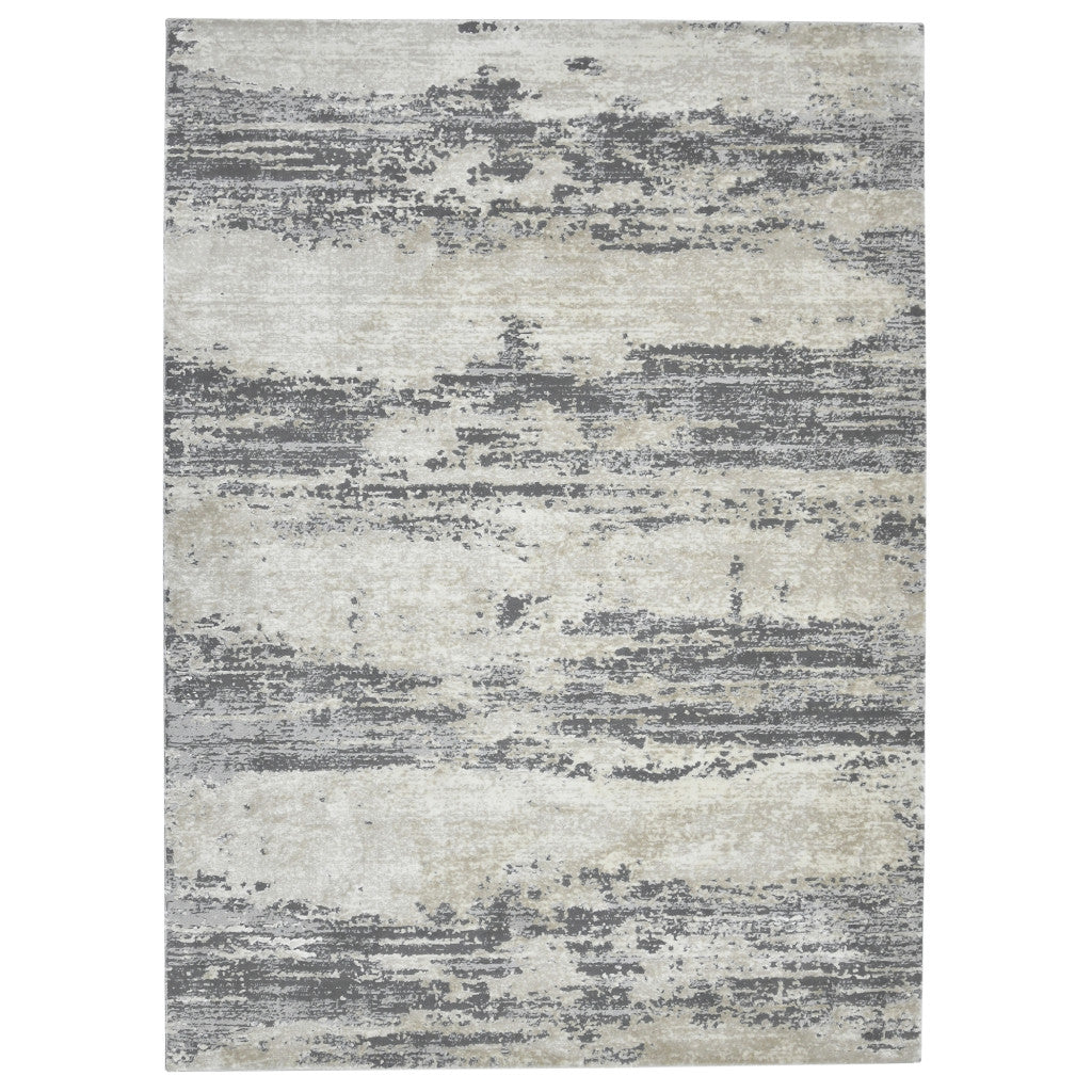 2' X 3' Ivory Beige and Gray Abstract Power Loom Area Rug