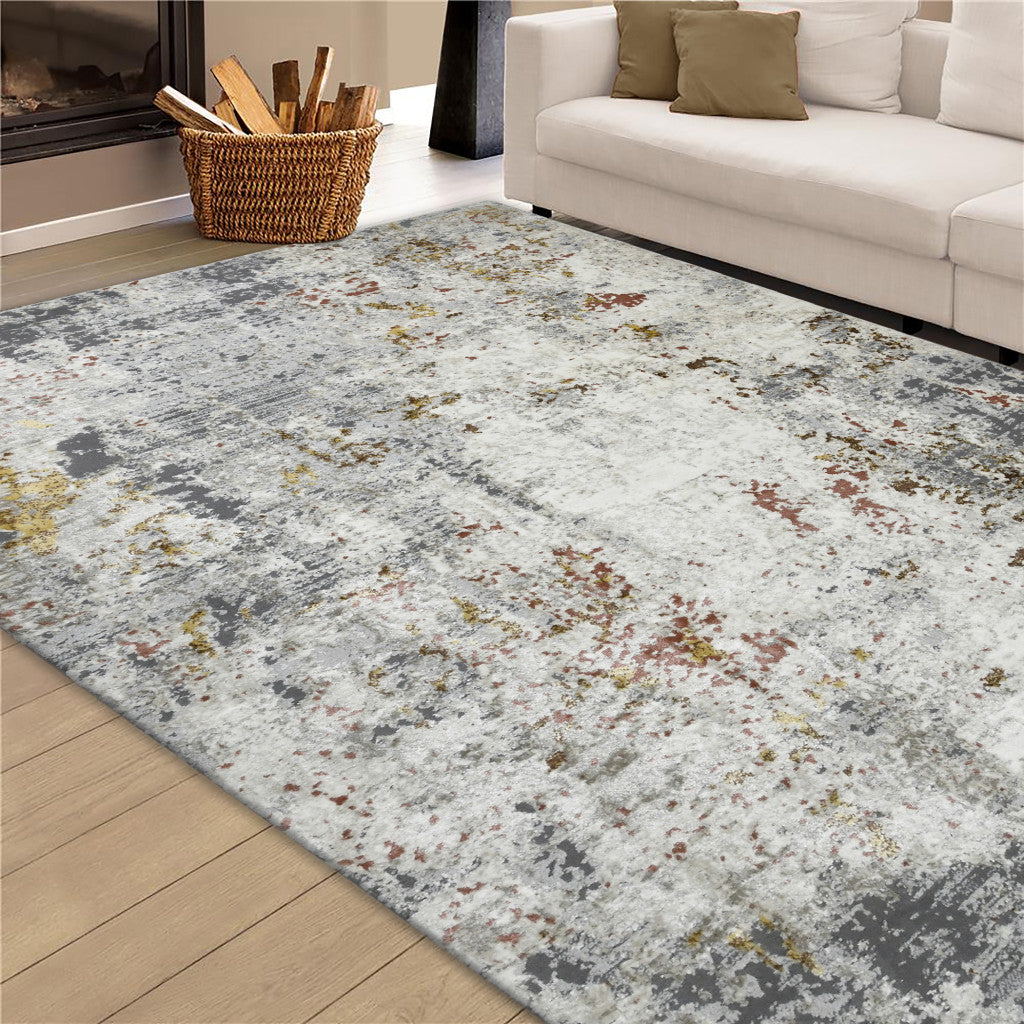 5' X 8' Ivory Gray and Gold Abstract Power Loom Area Rug