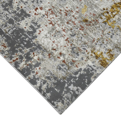 5' X 8' Ivory Gray and Gold Abstract Power Loom Area Rug