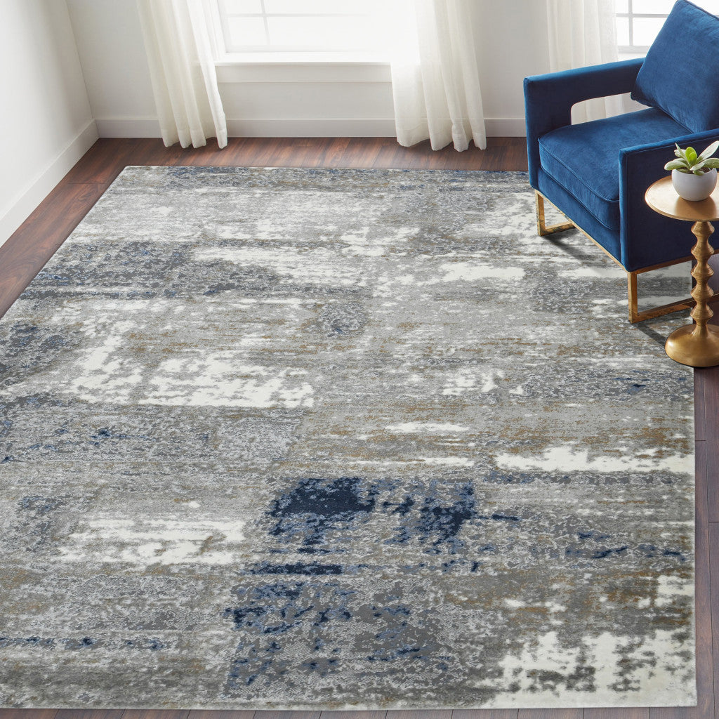 2' X 3' Ivory Navy and Gray Abstract Power Loom Area Rug