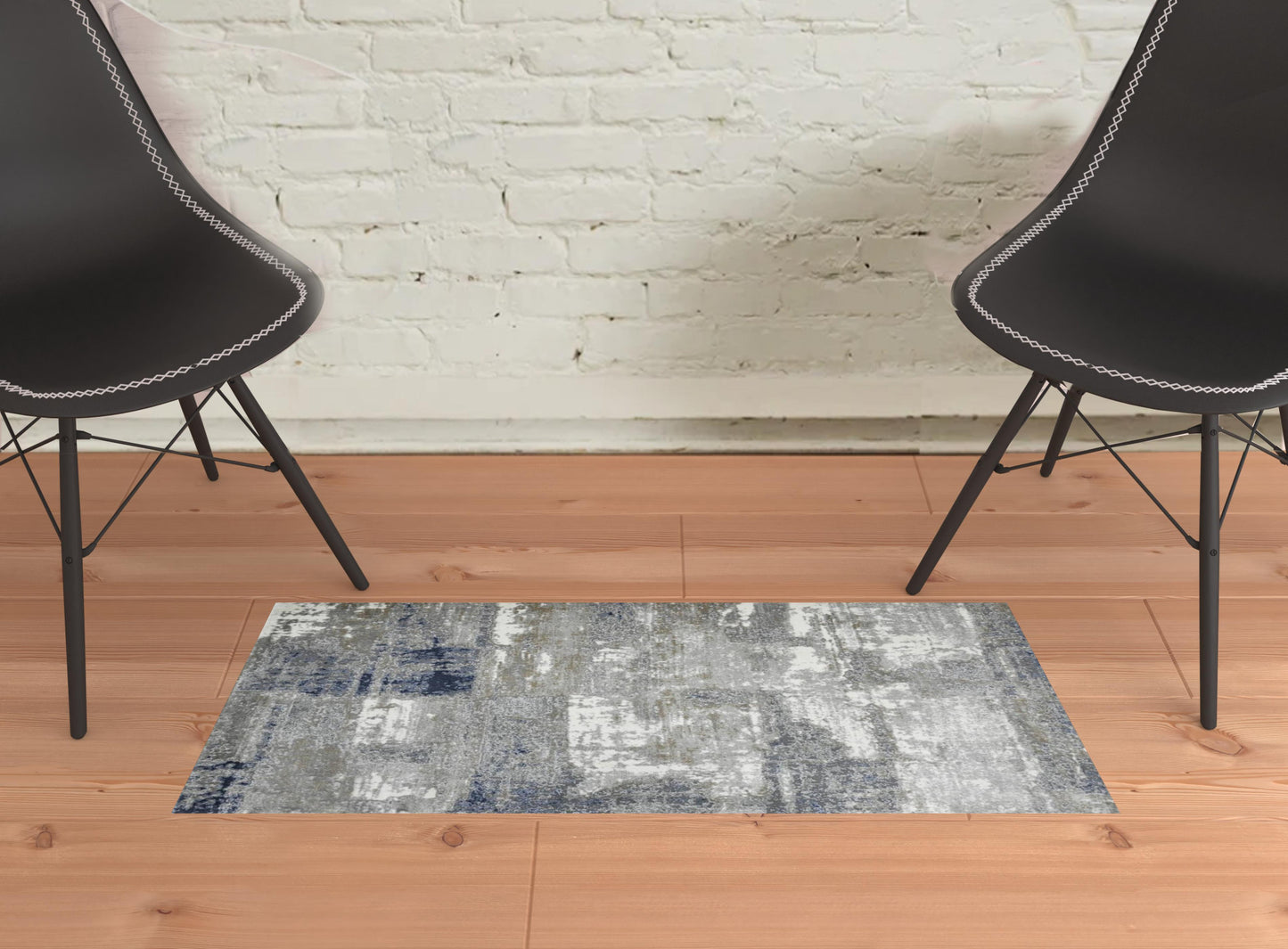 2' X 3' Ivory Navy and Gray Abstract Power Loom Area Rug