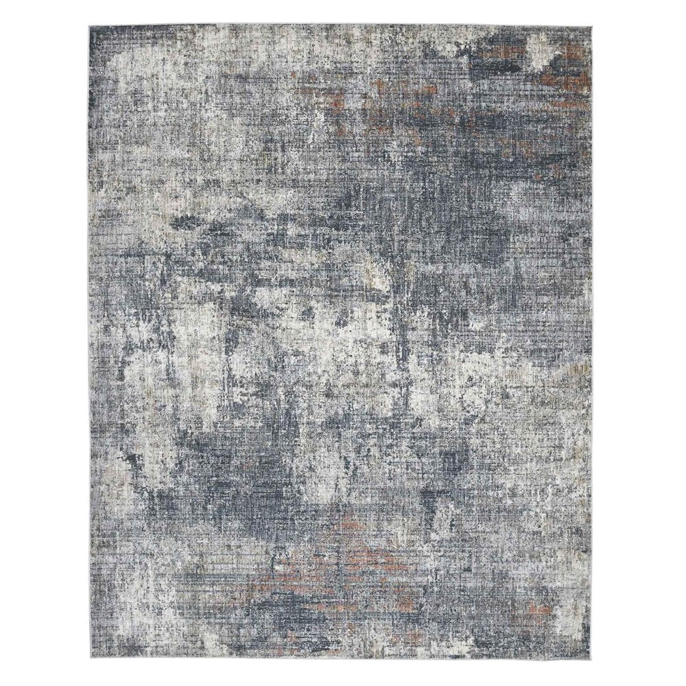 8' Gray and Ivory Abstract Power Loom Runner Rug