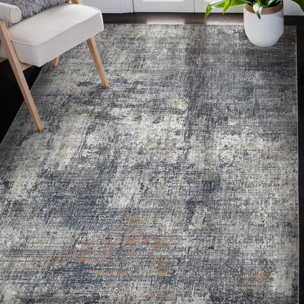 8' Gray and Ivory Abstract Power Loom Runner Rug