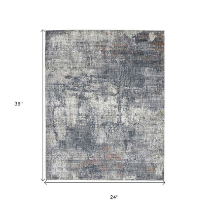 8' Gray and Ivory Abstract Power Loom Runner Rug