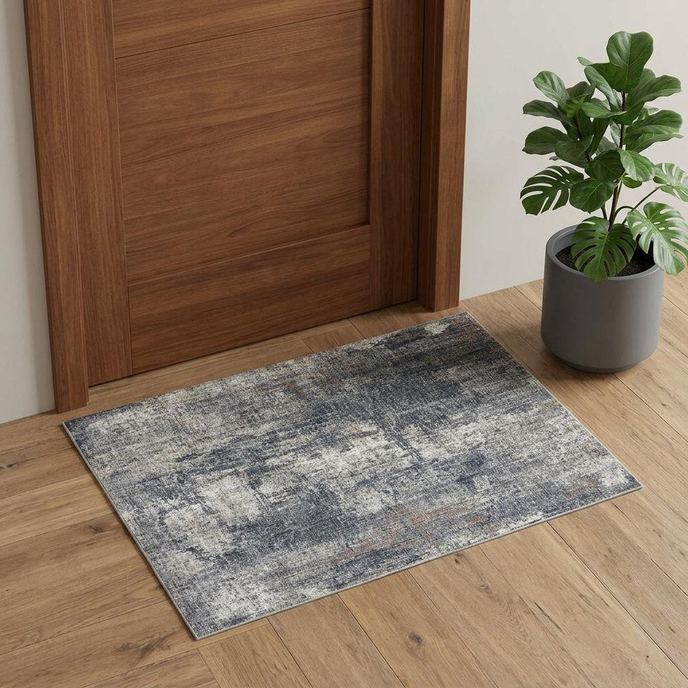 8' Gray and Ivory Abstract Power Loom Runner Rug