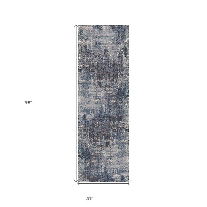 8' Ivory And Gray Abstract Runner Rug