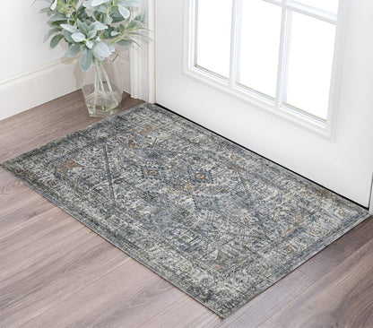 2' X 3' Ivory Gray And Rust Oriental Area Rug