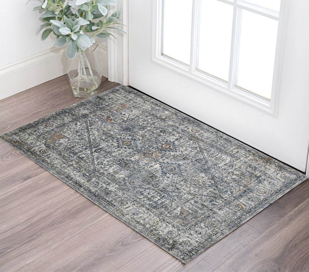 2' X 3' Ivory Gray And Rust Oriental Area Rug