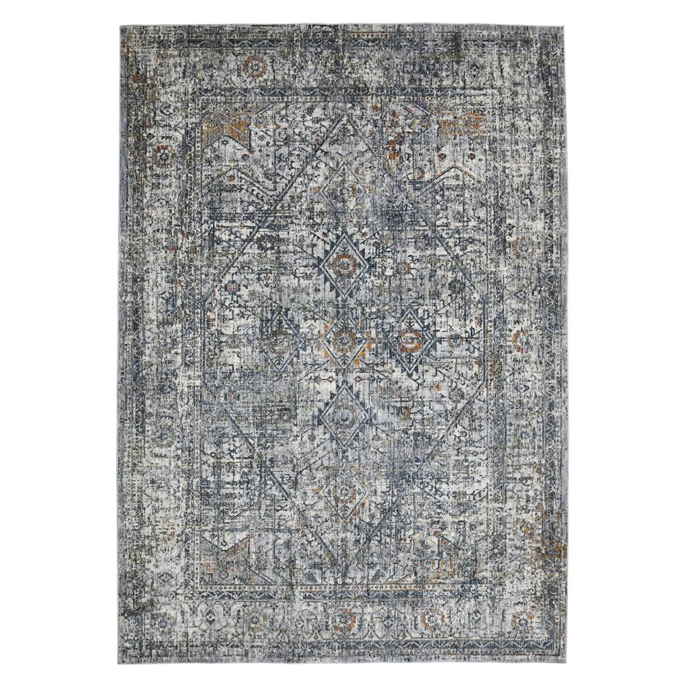8' X 10' Ivory Gray And Rust Oriental Area Rug