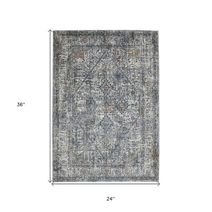 2' X 3' Ivory Gray And Rust Oriental Area Rug