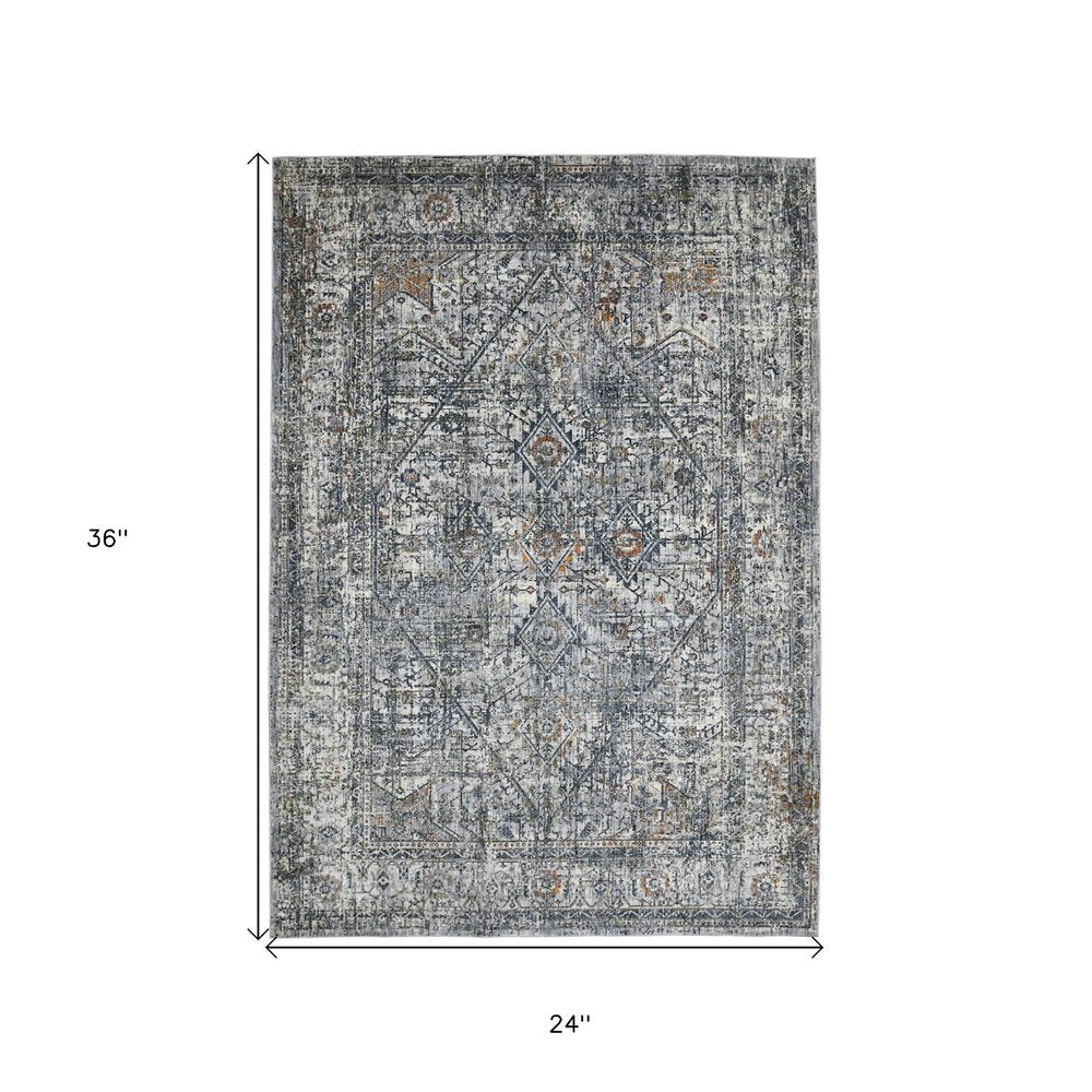 2' X 3' Ivory Gray And Rust Oriental Area Rug