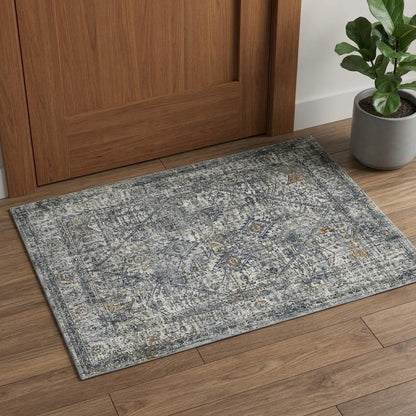 2' X 3' Ivory Gray And Rust Oriental Area Rug