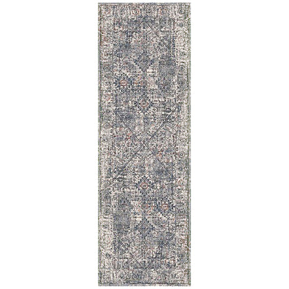 2' X 3' Ivory Navy and Orange Oriental Power Loom Area Rug