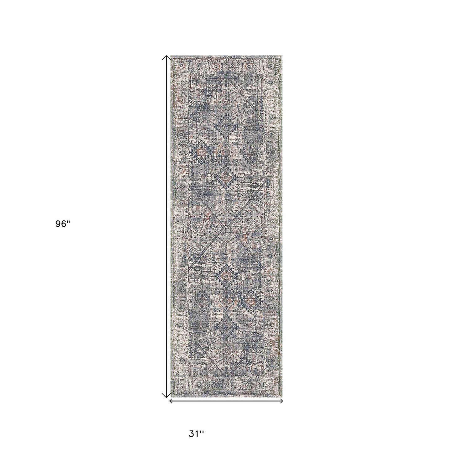 2' X 3' Ivory Navy and Orange Oriental Power Loom Area Rug