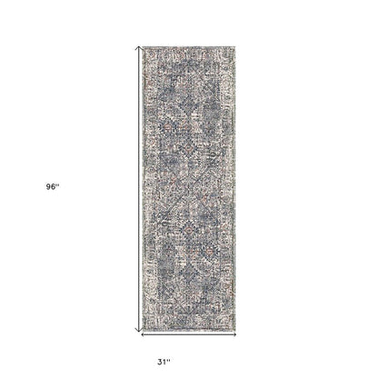 2' X 3' Ivory Gray And Rust Oriental Area Rug