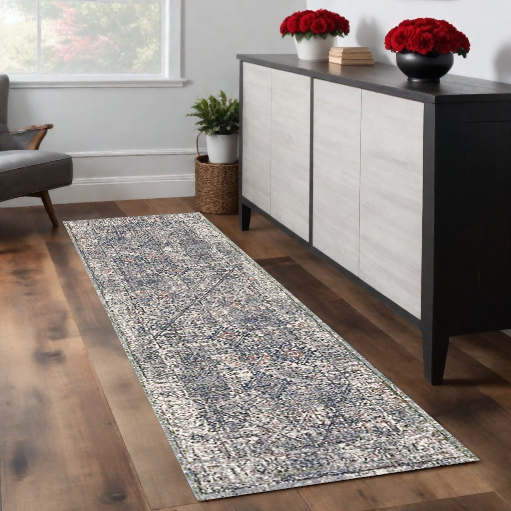 2' X 3' Ivory Navy and Orange Oriental Power Loom Area Rug