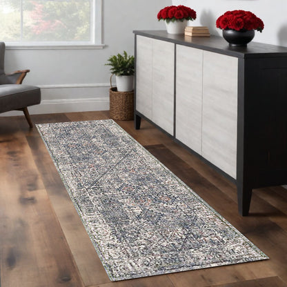 2' X 3' Ivory Navy and Orange Oriental Power Loom Area Rug