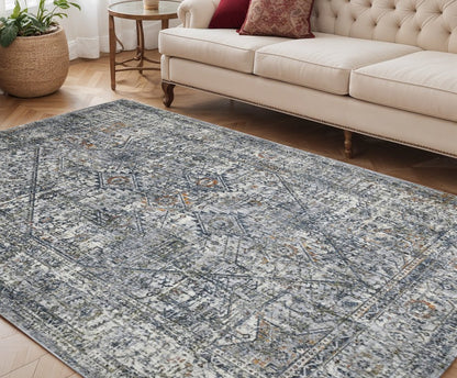 2' X 3' Ivory Gray And Rust Oriental Area Rug