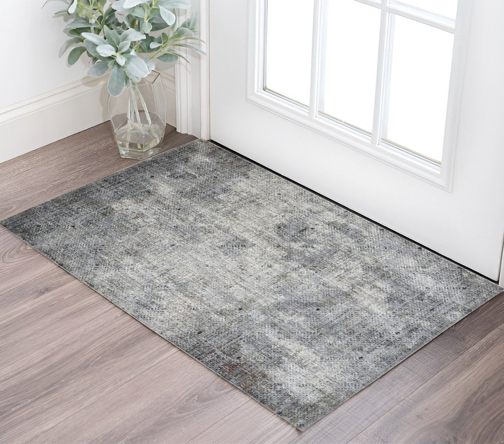 2' X 3' Ivory Black And Gray Abstract Area Rug