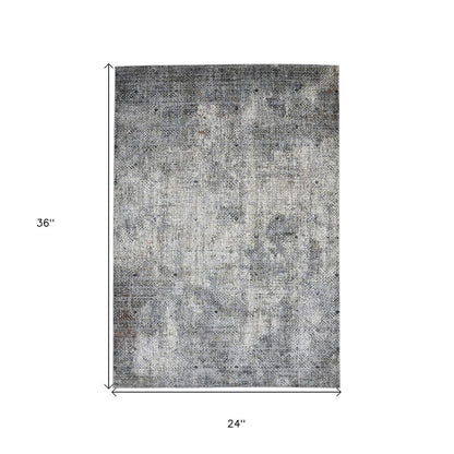 2' X 3' Ivory Black And Gray Abstract Area Rug