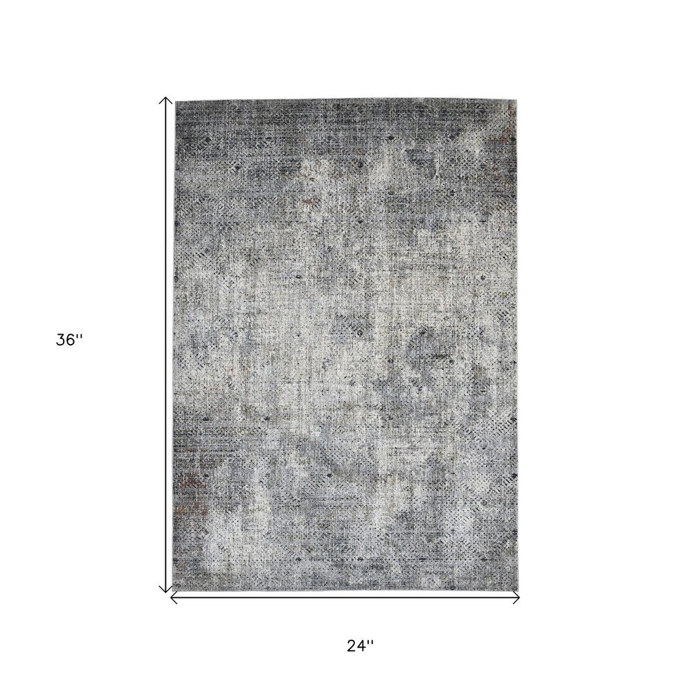 2' X 3' Ivory Black And Gray Abstract Area Rug