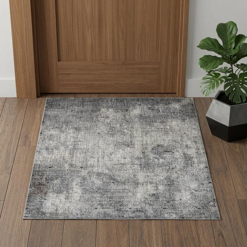 2' X 3' Ivory Black And Gray Abstract Area Rug