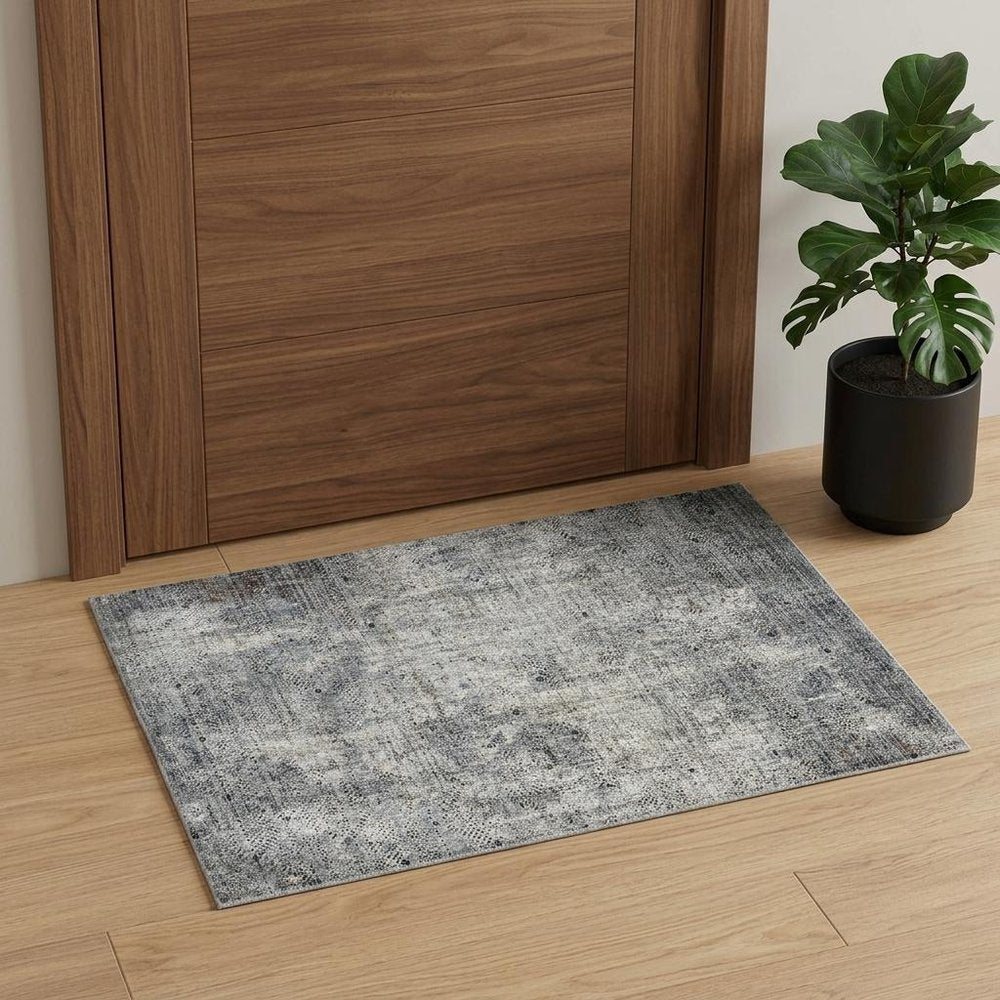 2' X 3' Ivory Black And Gray Abstract Area Rug