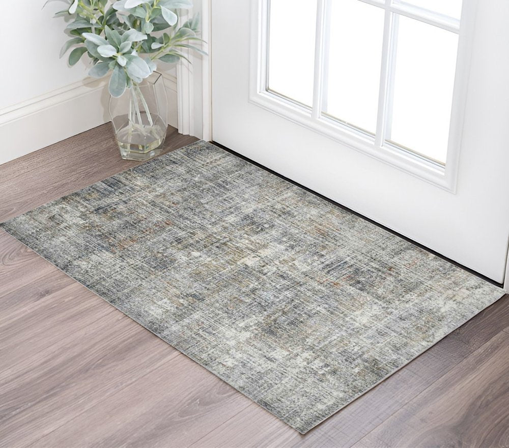 2' X 3' Ivory Gray And Brick Red Abstract Area Rug
