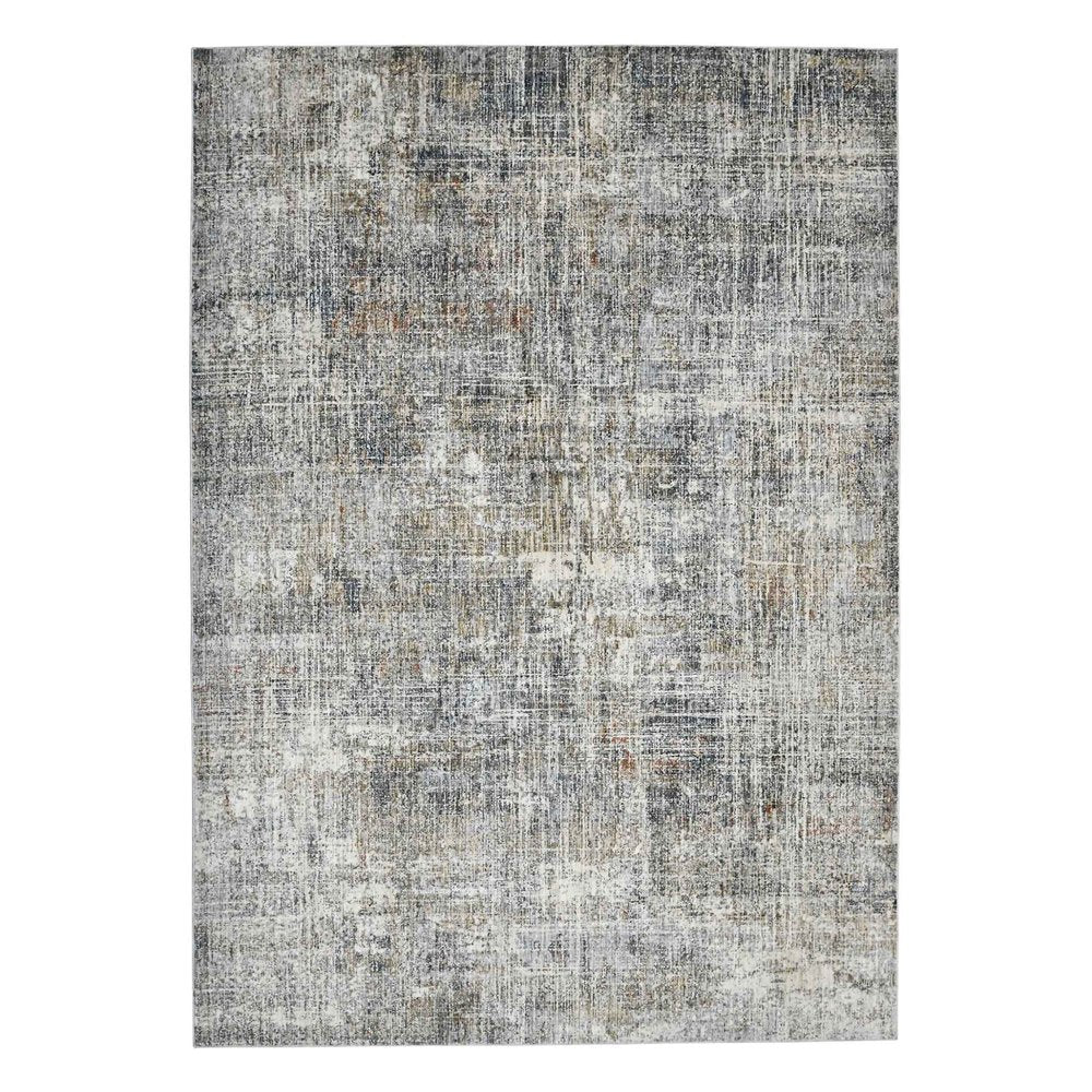 8' Ivory Gray And Brick Red Abstract Runner Rug