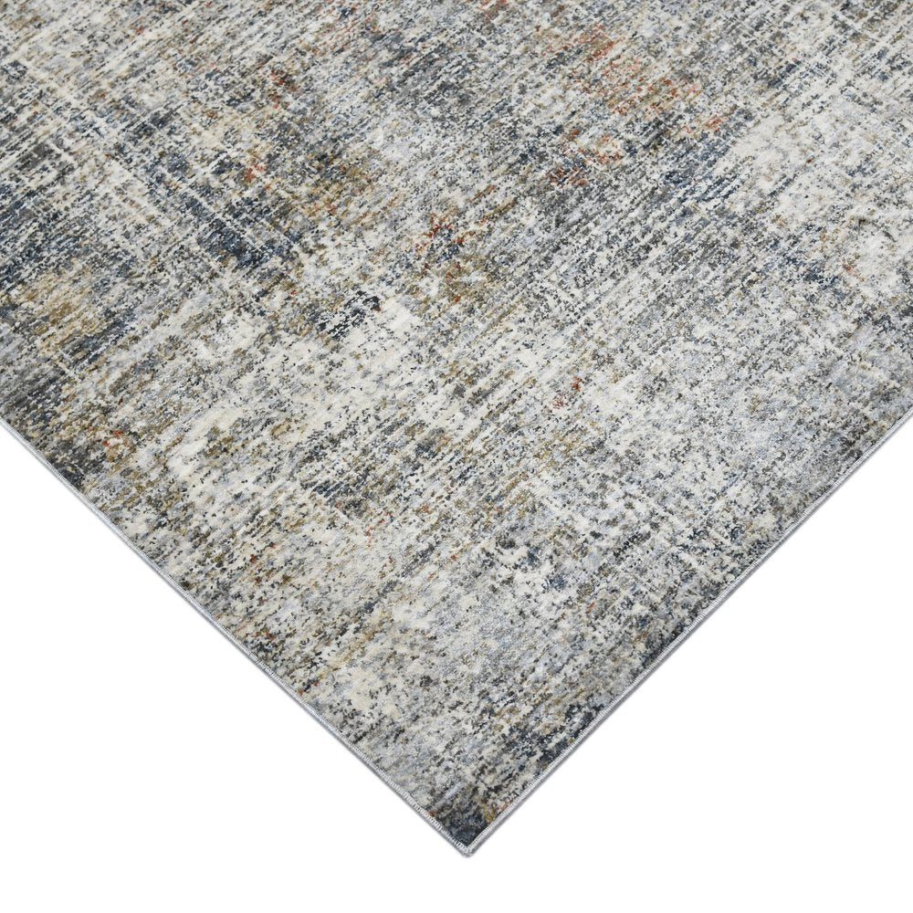 8' Ivory Gray And Brick Red Abstract Runner Rug