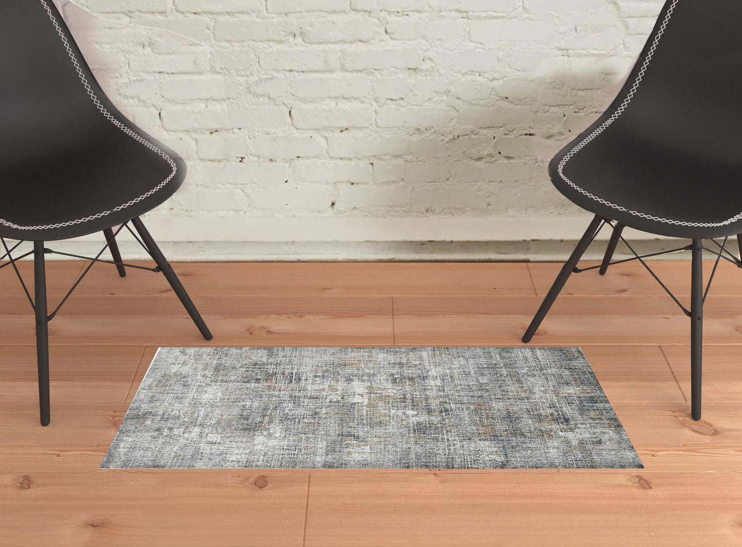 2' X 3' Ivory Navy and Gray Abstract Power Loom Area Rug