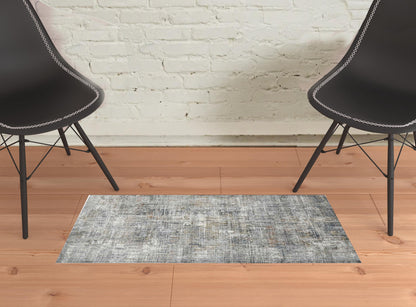 2' X 3' Ivory Navy and Gray Abstract Power Loom Area Rug