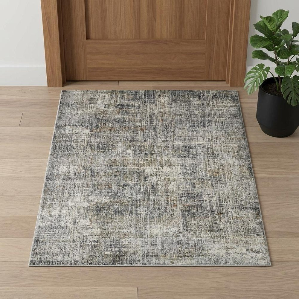 8' Ivory Gray And Brick Red Abstract Runner Rug