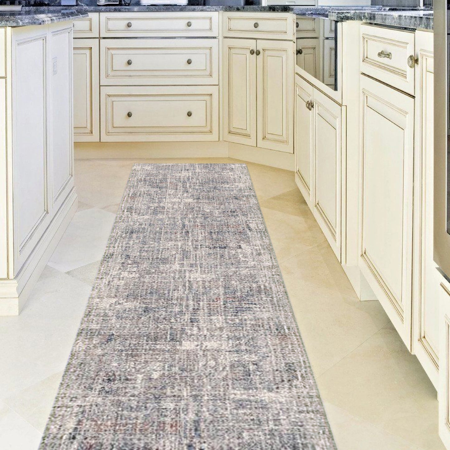 2' X 3' Ivory Navy and Gray Abstract Power Loom Area Rug