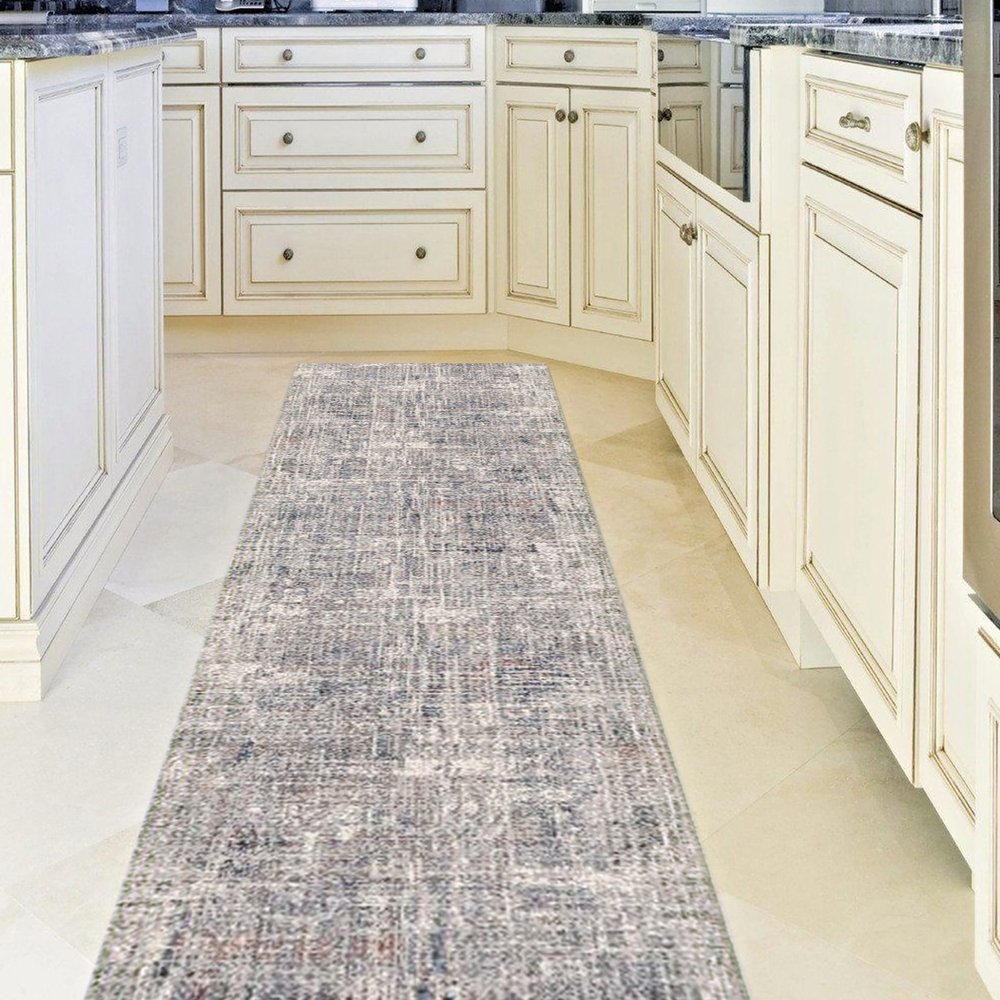 8' Ivory Gray And Brick Red Abstract Runner Rug