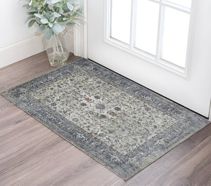 2' X 3' Ivory Blue And Gray Oriental Area Rug