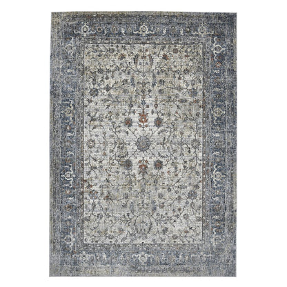 8' Ivory Blue And Gray Oriental Runner Rug