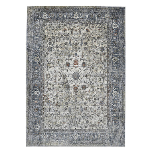 2' X 3' Ivory Blue And Gray Oriental Area Rug