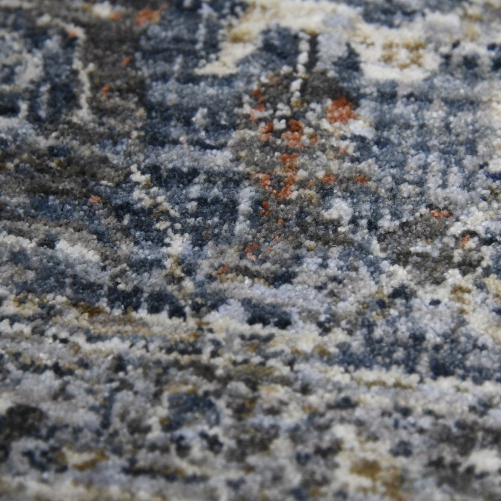 8' Ivory Blue And Gray Oriental Runner Rug