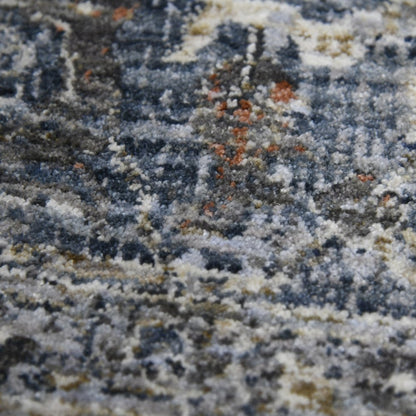 8' Ivory Blue And Gray Oriental Runner Rug