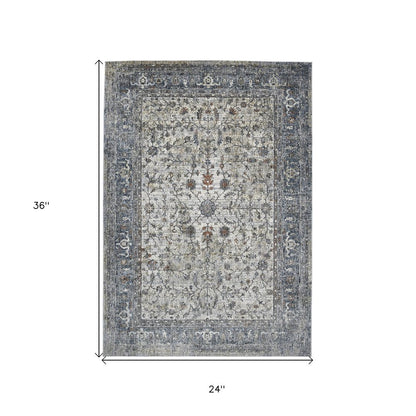 2' X 3' Ivory Blue And Gray Oriental Area Rug