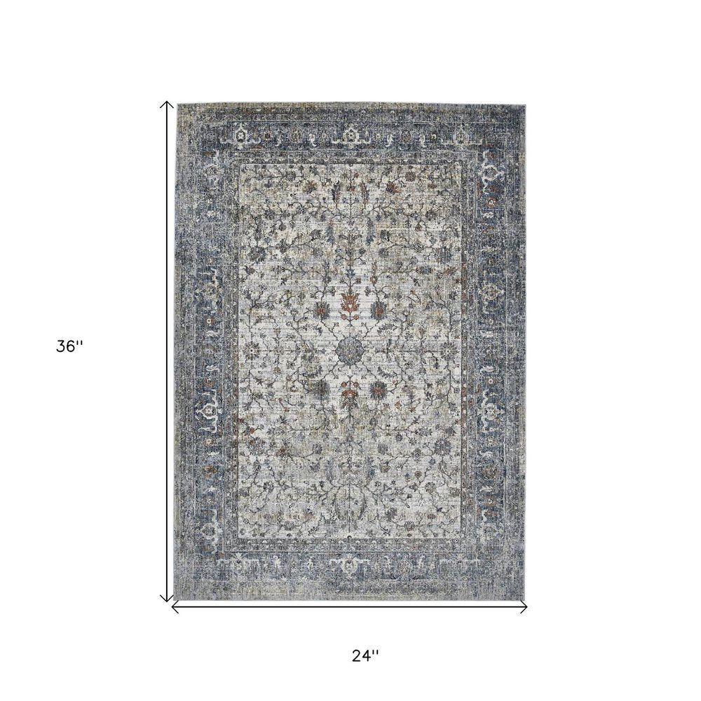 2' X 3' Ivory Blue And Gray Oriental Area Rug