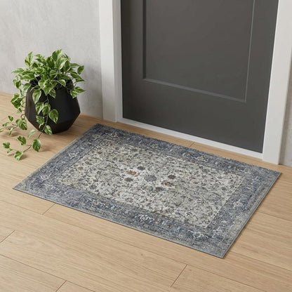 2' X 3' Ivory Blue And Gray Oriental Area Rug