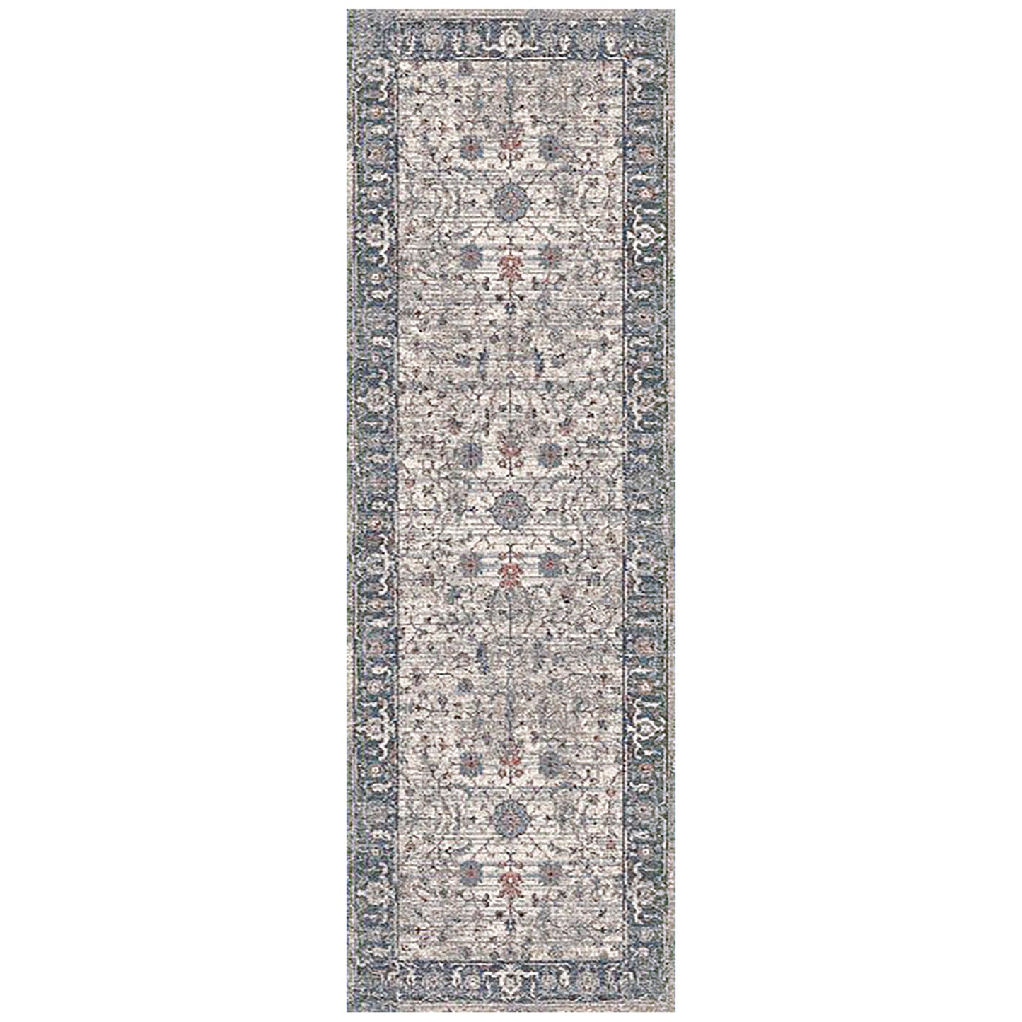 2' X 3' Ivory Blue and Gray Oriental Power Loom Area Rug