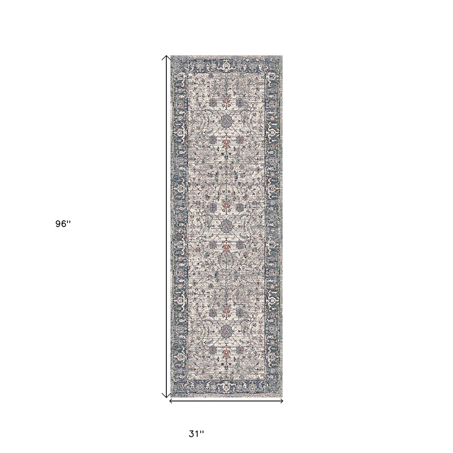 2' X 3' Ivory Blue and Gray Oriental Power Loom Area Rug