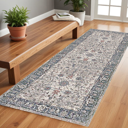 2' X 3' Ivory Blue and Gray Oriental Power Loom Area Rug