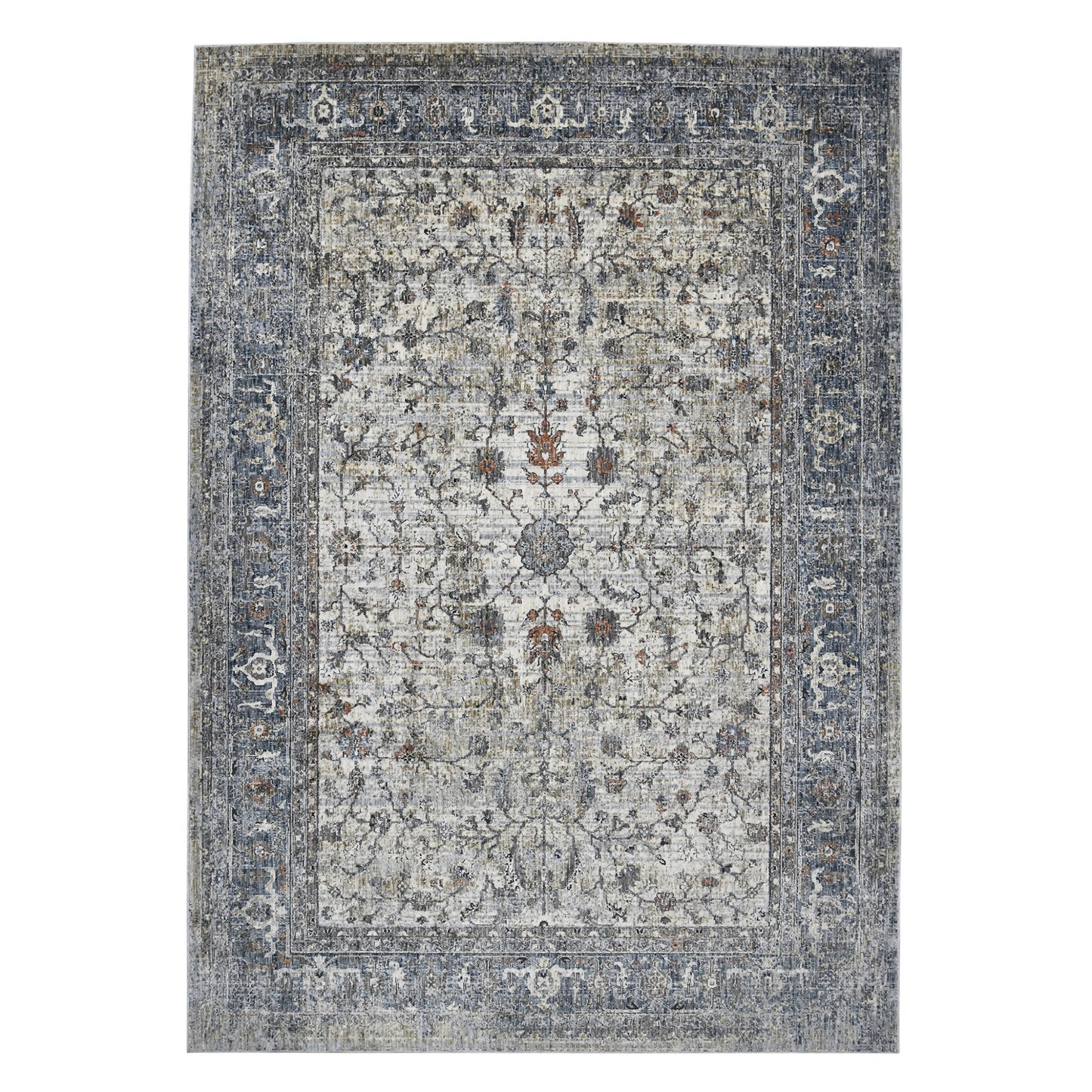 2' X 3' Ivory Blue and Gray Oriental Power Loom Area Rug